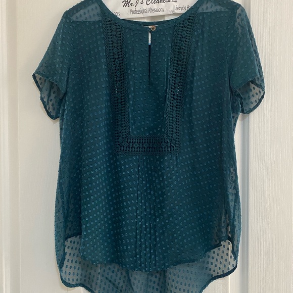 Anthropologie Meadow Rue Silk Grasslands Sheer Swiss Dot Short Sleeve Blouse - Picture 2 of 3